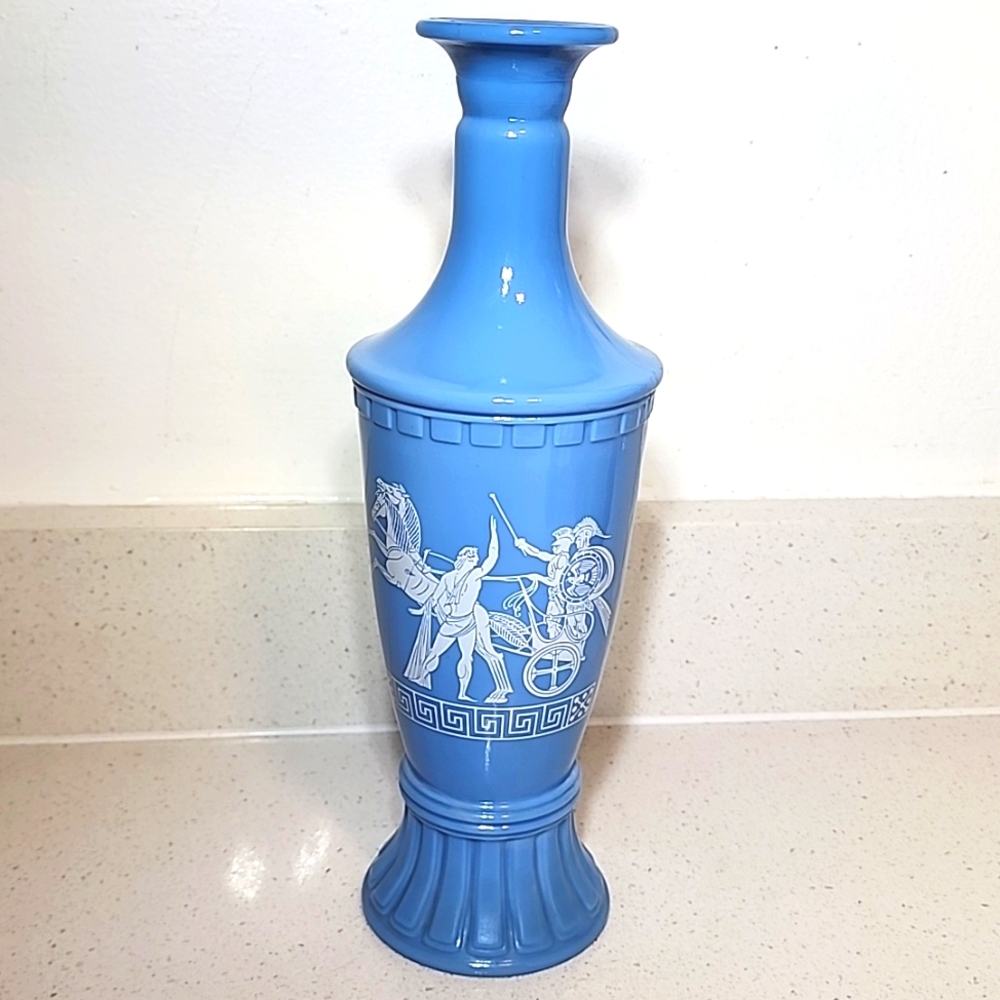 Vintage 1960’s Jim Beam Greek Roman Style Blue Milk glass Decanter